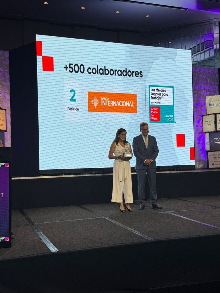 Banco Internacional fue reconocido por Great Place to Work® como uno de los mejores lugares para trabajar para mujeres en Ecuador, destacando su cultura organizacional inclusiva y centrada en las personas.
