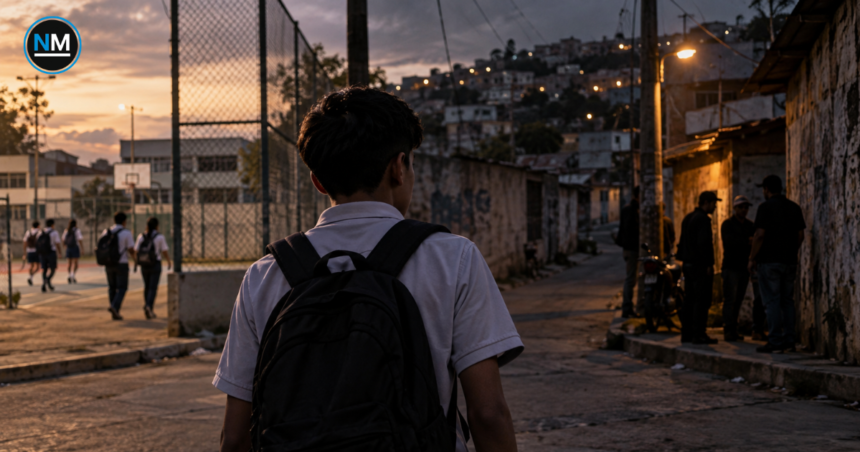 Adolescente en una representación sobre reclutamiento de menores por estructuras criminales en Ecuador.