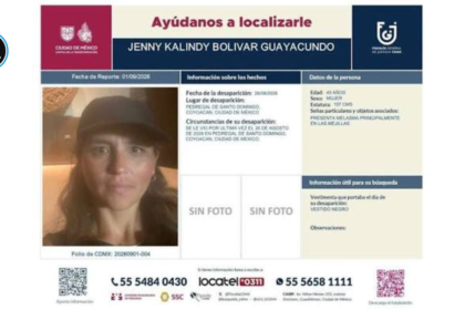 Jenny Kalindy Bolívar Guayacundo, ecuatoriana de 40 años desaparecida en Coyoacán, Ciudad de México.