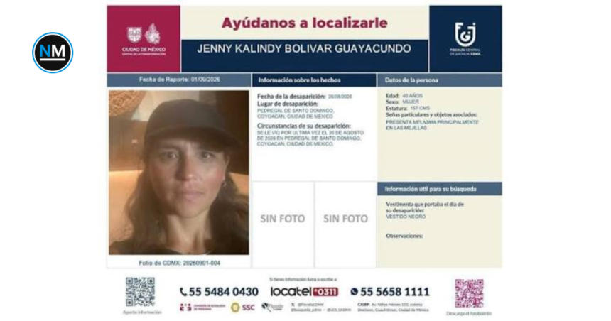 Jenny Kalindy Bolívar Guayacundo, ecuatoriana de 40 años desaparecida en Coyoacán, Ciudad de México.