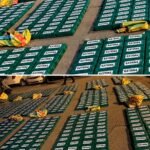 Bloques de cocaína decomisados por la Policía tras el hallazgo de un furgón abandonado en la vía Guaranda-Riobamba.
