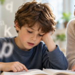 Niño leyendo un libro durante una actividad educativa relacionada con la dislexia