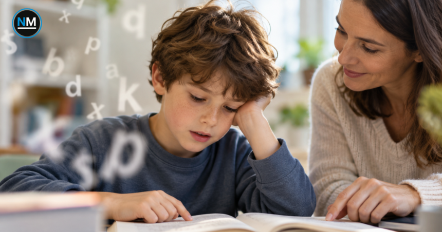 Niño leyendo un libro durante una actividad educativa relacionada con la dislexia