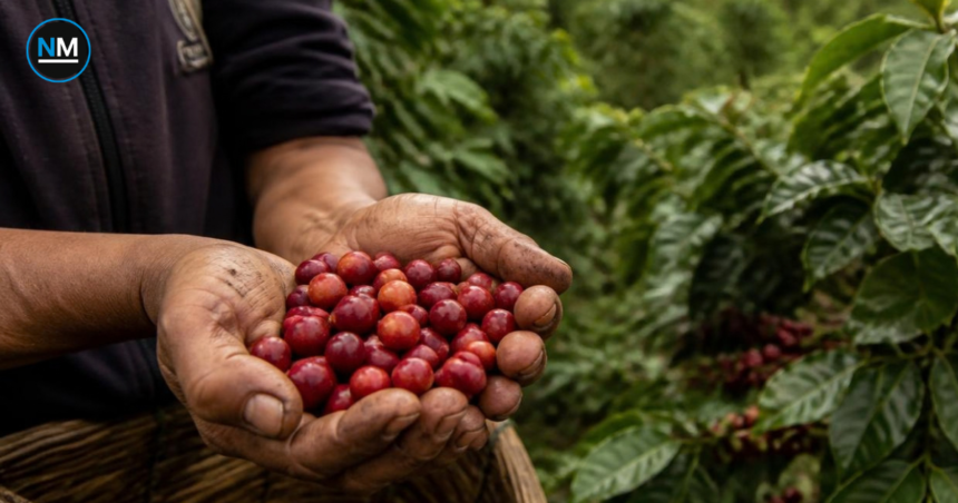 Productor recolecta café ecuatoriano durante la cosecha
