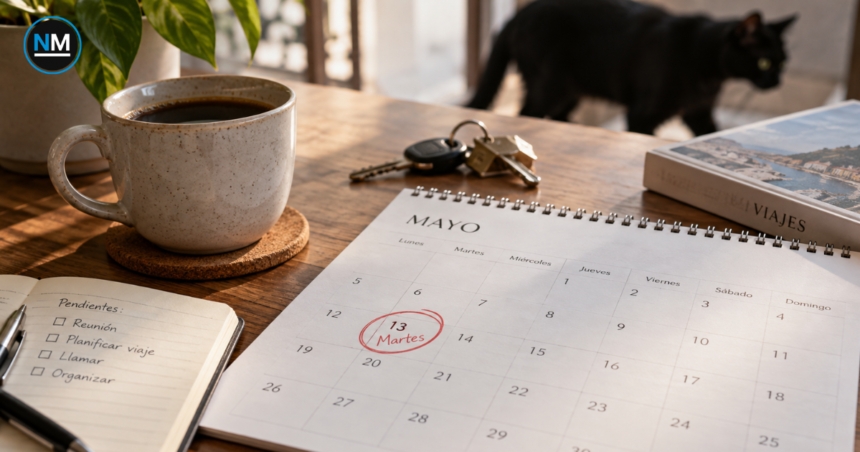 Calendario marcado en martes 13 como referencia a la superstición de la mala suerte.