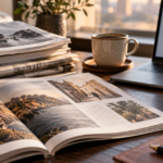 Revistas impresas y periódicos sobre una mesa junto a una computadora y un teléfono móvil con noticias digitales.